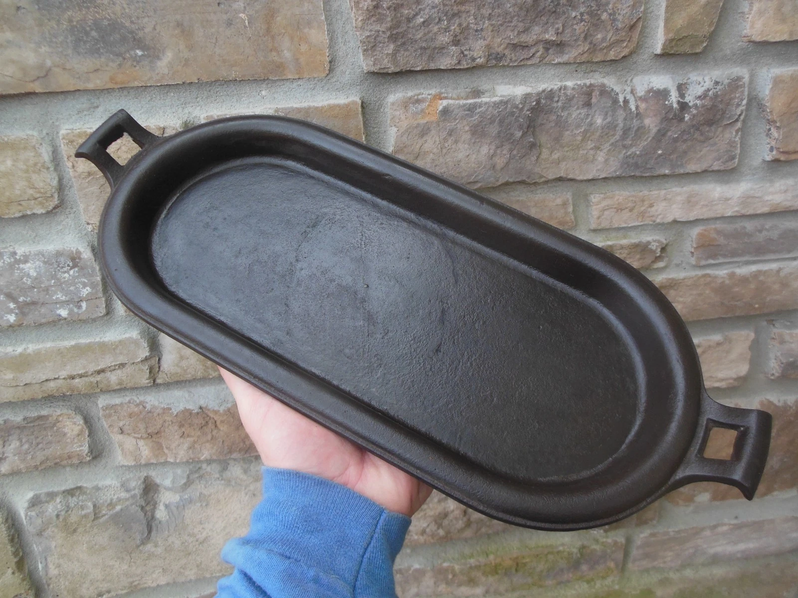 #6 Rare Small Cast Iron 1800's Gate Marked Oval Griddle Pan Skillet 18" x 7.5"