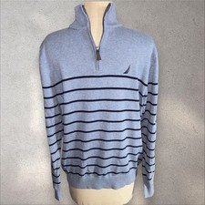 Nautica - Blue Striped Cotton 1/4 Zip Pullover - Size M