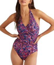 Boden Levanza Ruched Halterneck Swimsuit Sz 12 One Piece CUTE