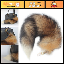 Stylish Fox Fur Tail Keychain - Chic Fashion Accessory with Gold Clasp
