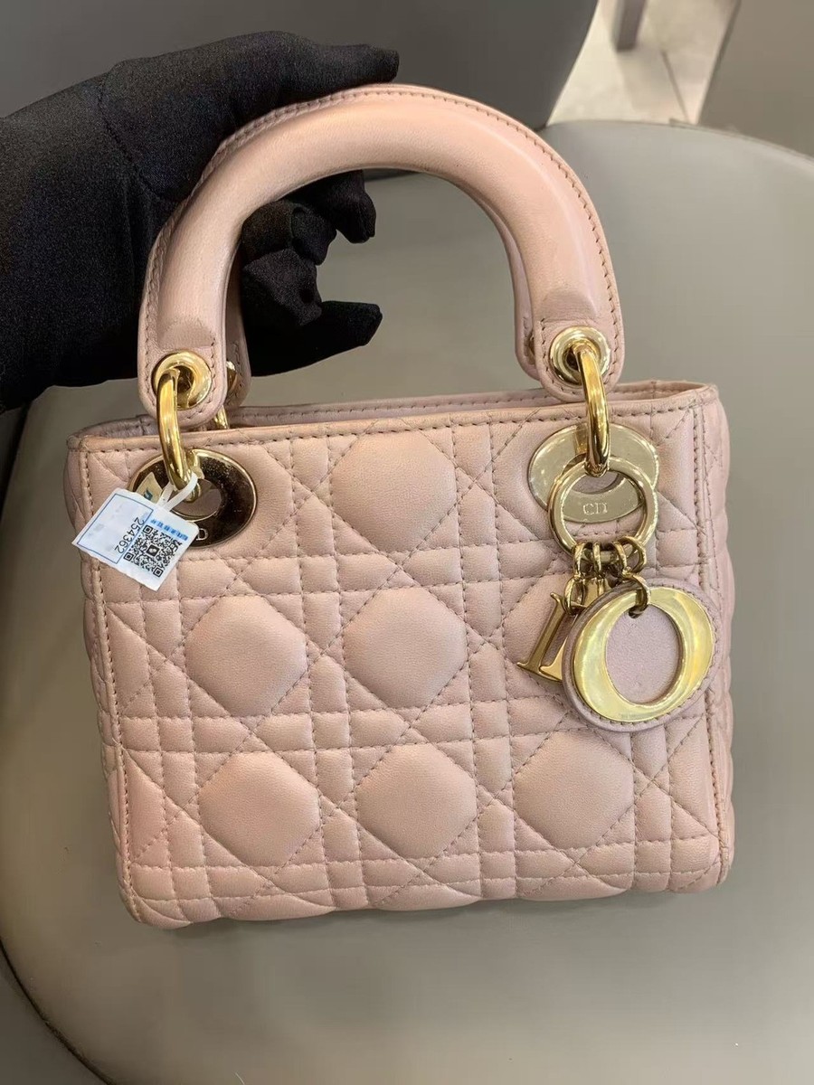 Christian Dior Lady Dior Mini Tote Handbag Sakura Pink Lambskin