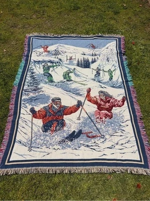 VTG Goodwin Weavers Downhill Skiers Ski Skiing Throw Blanket Lodge Decor 49x67 - Image 1 of 4