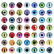 100Pcs 12mm Glass Dragon Eyes Flatback Doll Eyes, Green Red Blue Mixed