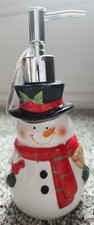 CHRISTMAS SNOWMAN Kitchen Bathroom Hand Ceramic Soap DISPENSER Holiday Decor