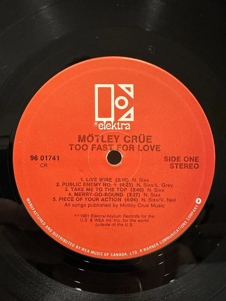 ULTRA RARE MOTLEY CRUE Too Fast For Love 1982 Canadian Mispress 96 01741 - Image 4 of 4