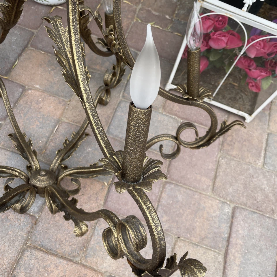 Vintage Luminaire Large Wrought Iron 6 Light Chandelier  32"X36" - Image 4 of 4