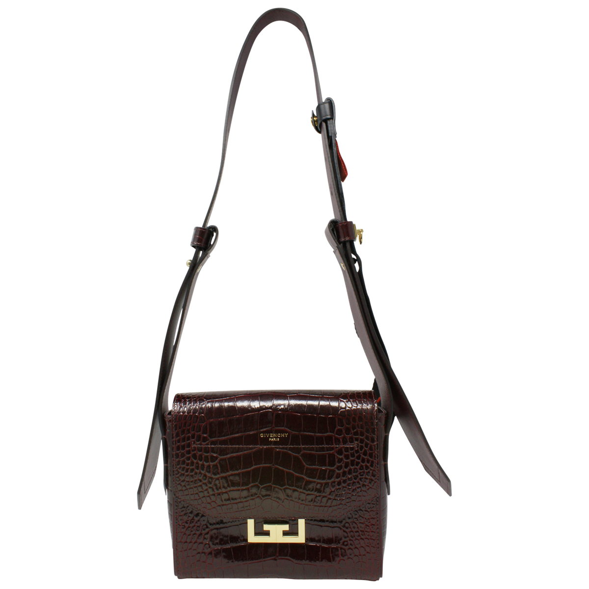 Givenchy x Ariana Grande Burgundy Croc Embossed Small Eden Bag