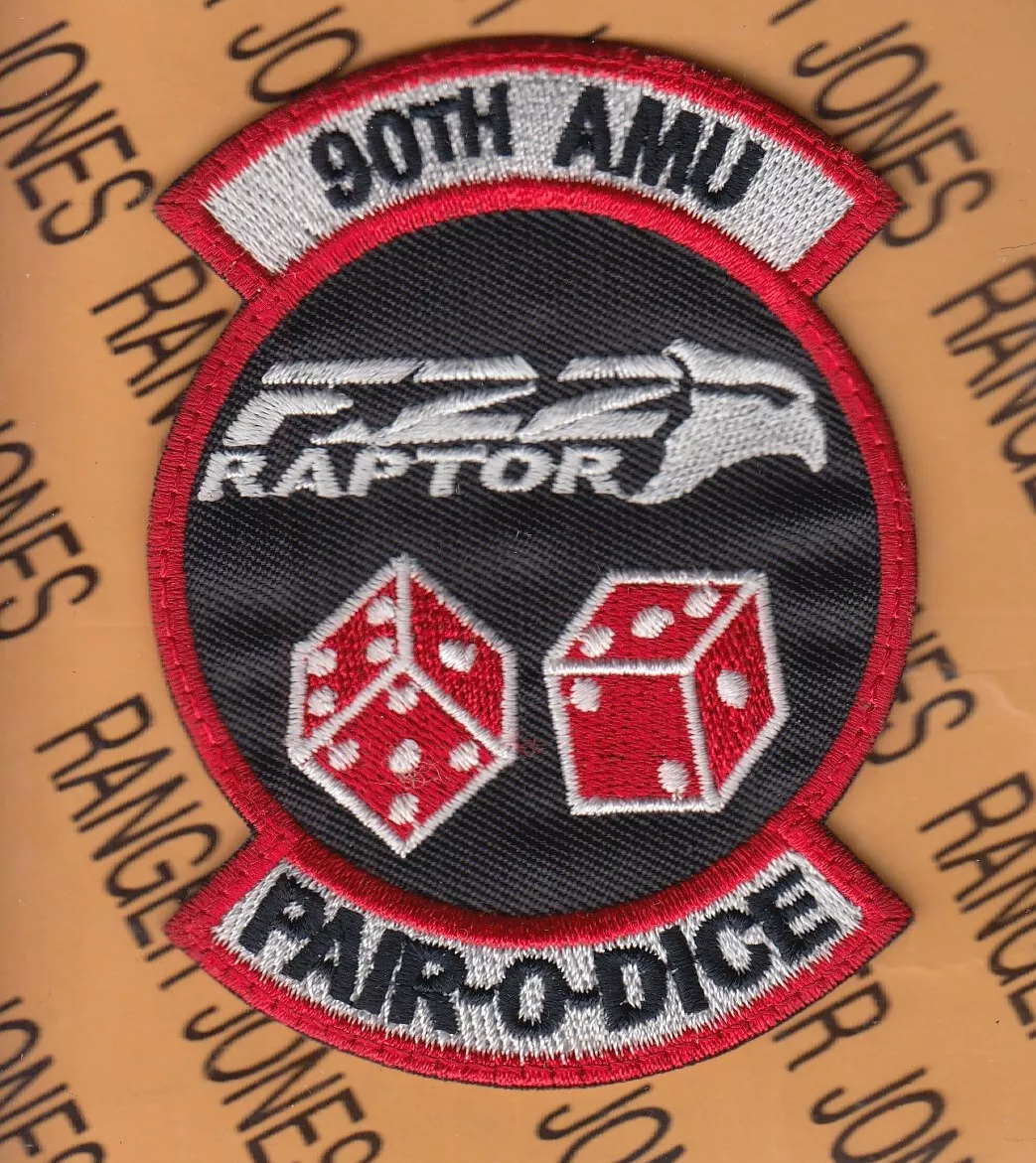 USAF Air Force 90th AMU Fighter Sq PAIR O DICE RAPTOR 3.75 patch c/e