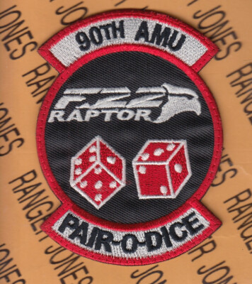 USAF Air Force 90th AMU Fighter Sq PAIR O DICE RAPTOR ~3.75'' patch c/e