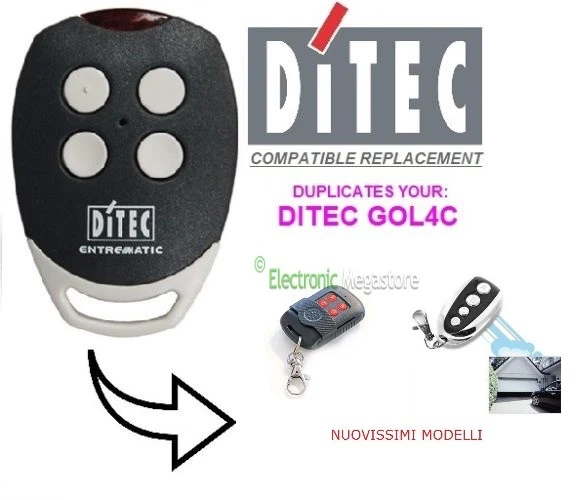 DITEC GOL4C UNIVERSALE RADIOCOMANDO TELECOMANDO COMPATIBILE.Fixed code 433.92Mhz