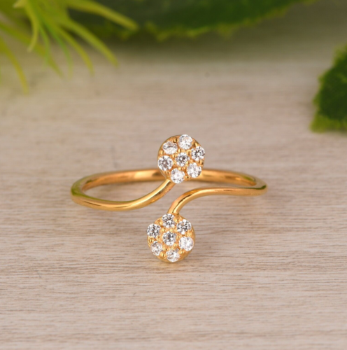 14k Yellow Gold Bypass Ring With Certified Diamonds Engagement Promise Ring - Picture 1 of 10
