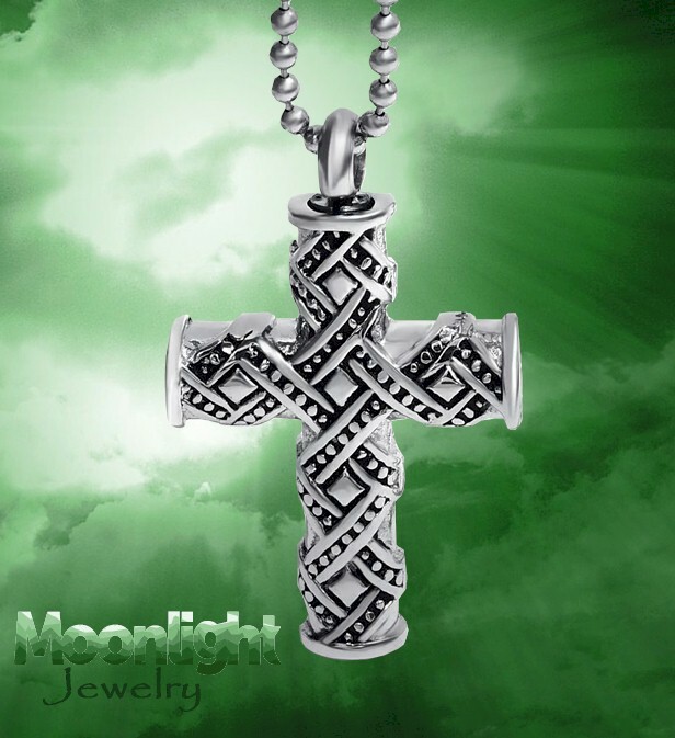 New Celtic Cross Irish Cremation Urn Ashes Holder Silver Memorial Necklace