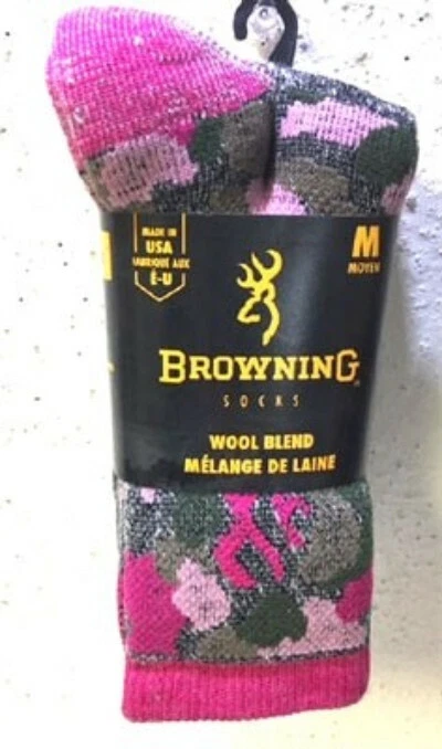 3x BROWNING  BG LADIES 2 PACK WOOL BLEND SOCKS MED GREY/PINK & PINKCAMO  - Image 3 of 4