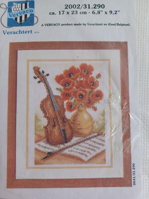 BRANDNEU, VERVACO, GEZÄHLTES KREUZSTICH-SET ''VIOLINE UND BLUMEN''.