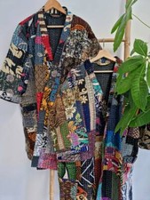 Silk patchwork handmade kantha jacket japanese kimono style kantha robe winter