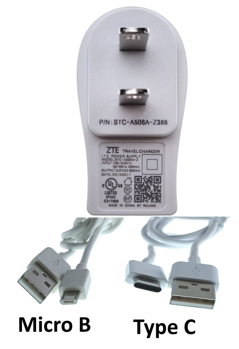OEM ZTE Travel Charger STC-A508A-Z388 5V 800mA +2 USB Cables (Type