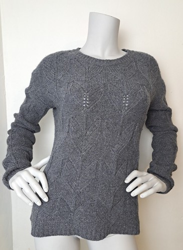 Seasalt Cornwall Sz 8/10 Villanelle Grey Merino Wool Blend Leaf Cable Jumper