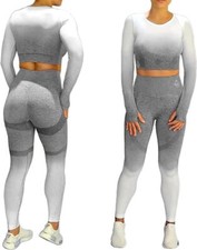 Yoga Workout Set Crop Top and High Waisted Leggings Ombre Gradient 2 Piece Set