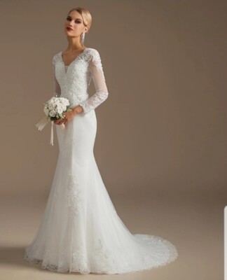 fitted lace wedding dress Boho Ivory Chiffon Long Wedding Dresses, Bridal Gown, A-line Wedding D –  ClaireBridal main image 1