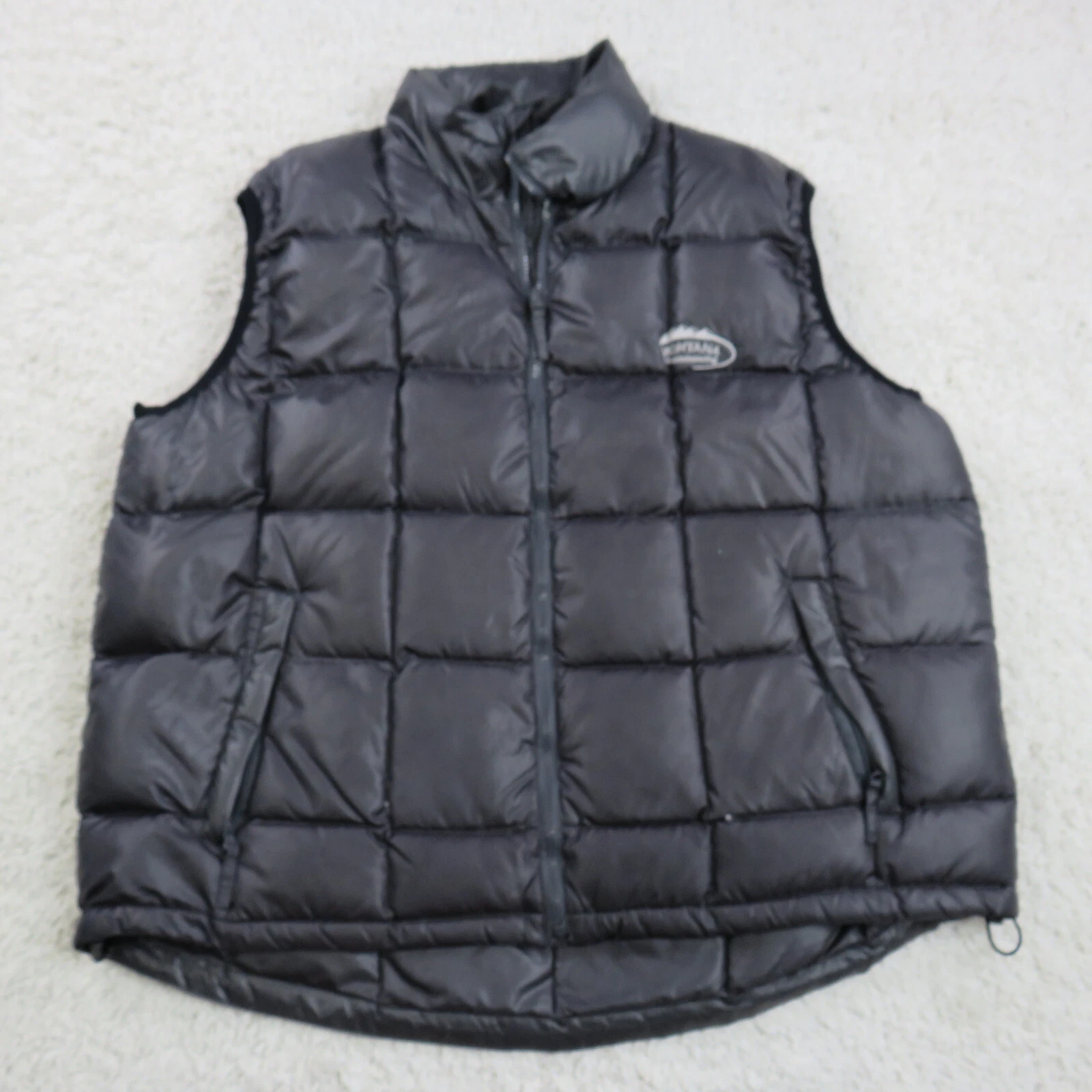 Montana Down Vest Mens XL Gray Puffer Feather Full Zip Up Outdoors Hike Hiking