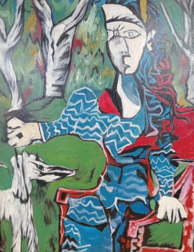 PABLO PICASSO ANTIQUE OIL ON CANVAS CIRCA 1966 WITH FRAME IN GOLDEN LEAF NICE - Picture 6 of 7