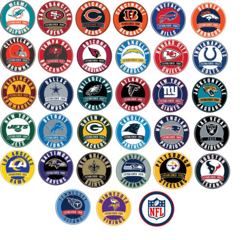 NFL Football Pin-Back Buttons 1.45" (37mm)(Choose From List) - Afbeelding 1 van 38