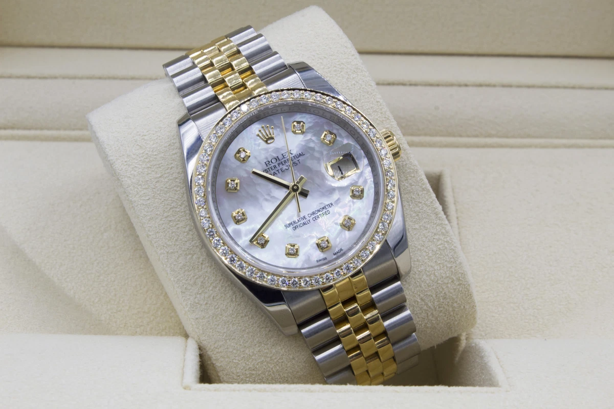 Rolex Datejust 36mm Custom 1.15ct VS Diamond Bezel White MOP T T New Style