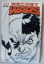 OA Sketch By Eddie Nunez On "Secret Wars #1" Blank Cover Signed W/COA