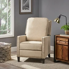 Contemporary Fabric Pushback Recliner with Nailhead Trim