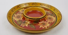 Pier One Imports Sunflower Chip and Dip/ Veggie Server Hand Painted Terracotta