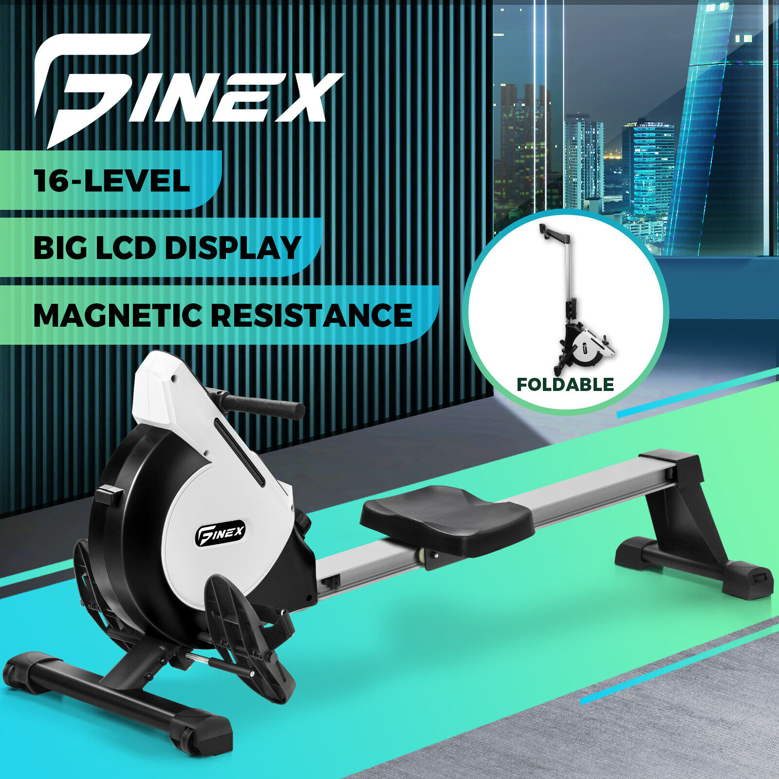 Finex Rowing Machine Magnetic Resistance Rower Fitness Home Gym Cardio 16-Level
