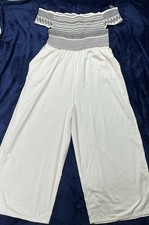 Next Jumpsuit Größe 18 Ecru Schulterfrei Gerafft Gummizug + Taschen 
