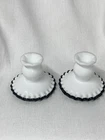 Vintage Fenton Glass Black Ebony Crest Candlestick Holders