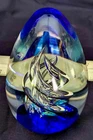 Murano Style Glass Arte Egg Shaped Colored Paperweight 5" x 4" Controlled Swirls