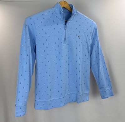 Vineyard Vines Half Zip Sweater Mens XL Blue Pullover LS Whale Anchors Cotton