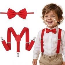 1 Set Kids Red Suspenders and Bow Tie, Adjustable Toddler Suspenders, Red Kids