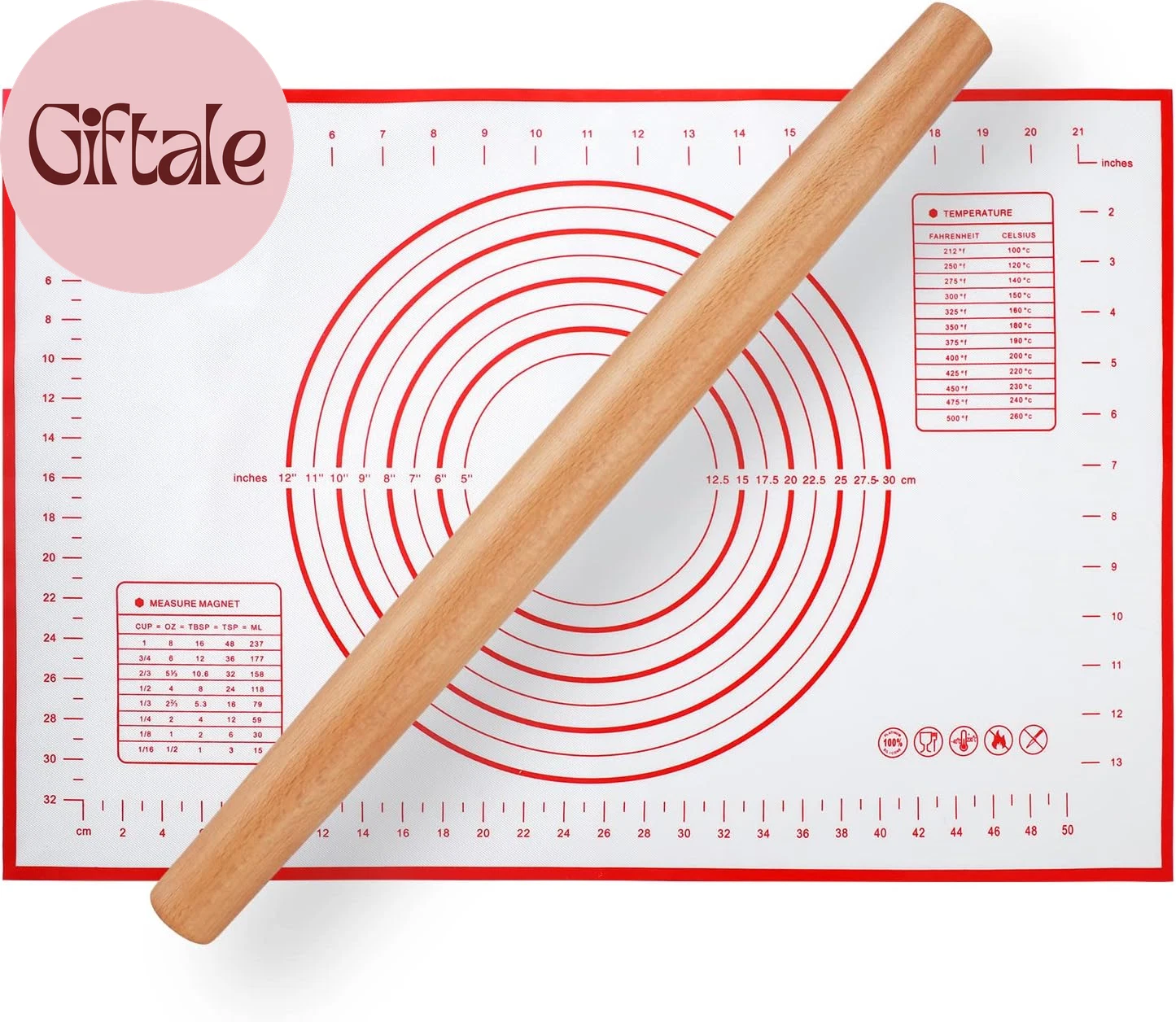 Wood French Rolling Pin with Silicone Baking Mat for Dough and Pastry
Opens in a new window or tab