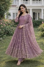 Presenting Gold Crush Silk Purple Gown Bottom With Dupatta For Traditional Wear