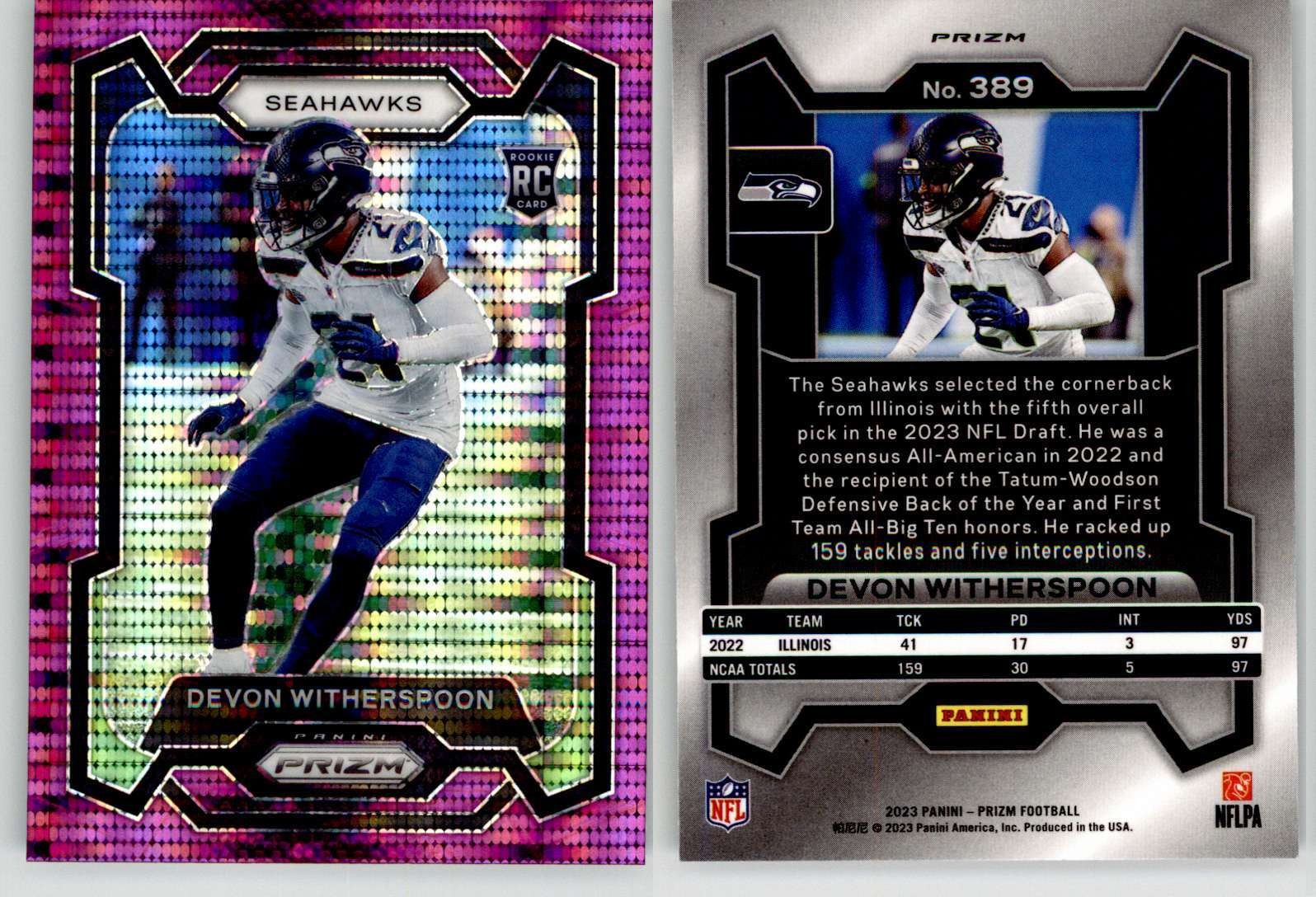 Devon Witherspoon 2023 Prizm Purple Pulsar #389 Illinois Seahawks RC Rookie