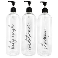 32oz Clear Plastic Pump Bottles for Shampoo, Conditioner, and Body Wash 3pk