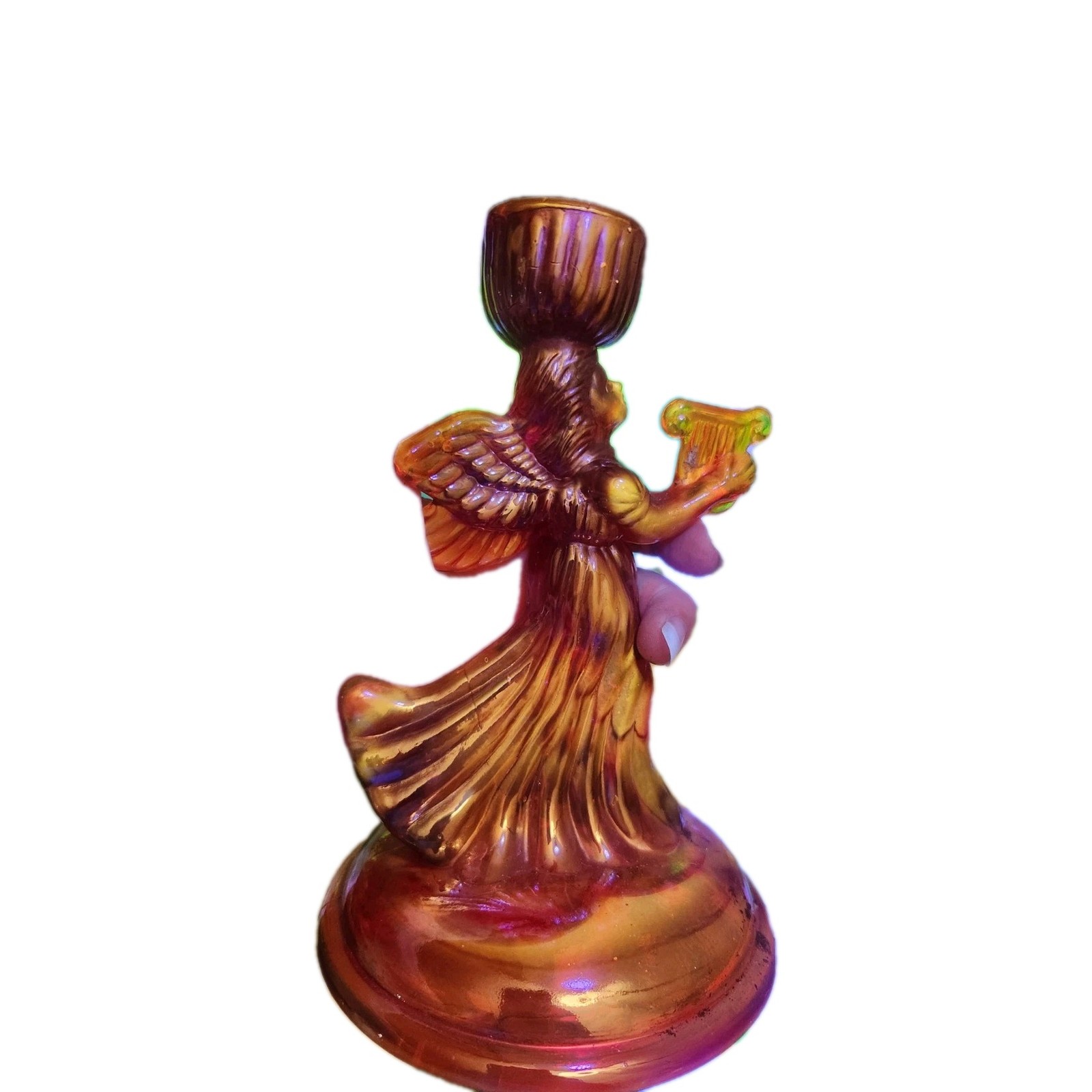 Red Amberina Carnival Glass Angel Glows Under Blacklight Har