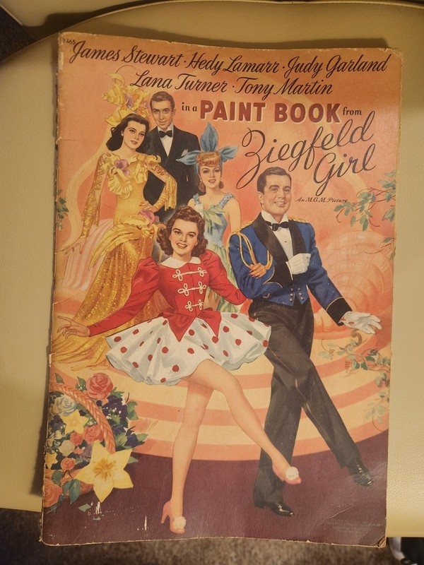 1941 Hollywood Stars Ziegfeld Girl Paint Book partially colored- Very Rare