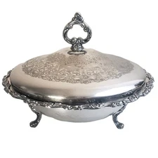 VTG 10" Oneida Silverplate Covered 3 Leg Polished Serving Dish