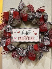 FARMHOUSE VALENTINE'S DAY   Wreath RUSTIC BURLAP Deco Mesh 22" x 22" CUTE   