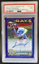 2024 Topps Chrome Junior Caminero Auto RC Purple Speckle Refractor #/299 PSA 9