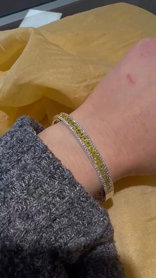 Brazalete Brazalete Citrino Amarillo Creado en Laboratorio Corte Princesa 7Ct Chapado en Oro Blanco 14KW Foto 3 de 4