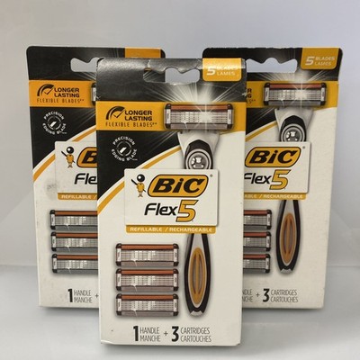3X Bic Flex 5 Razors 3 cartridges 5 Blades - New