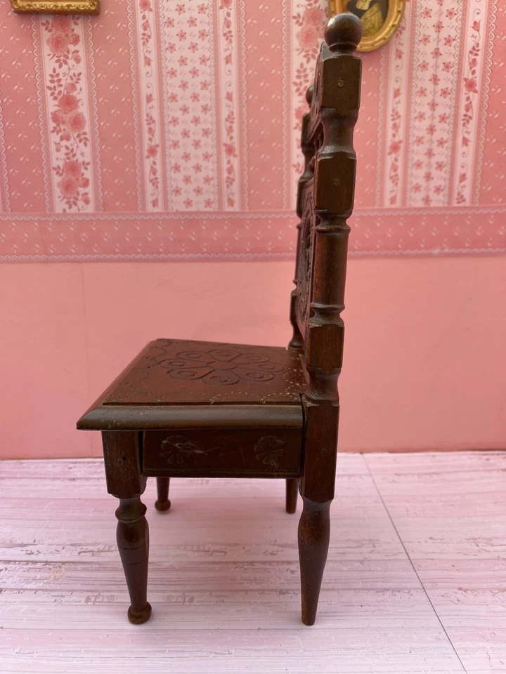 ANCIENNE RARE CHAISE BOIS BRETON POUR POUPEE CELLULOID BAMBINO BLEUETTE LOULOTTE - Photo 3/4