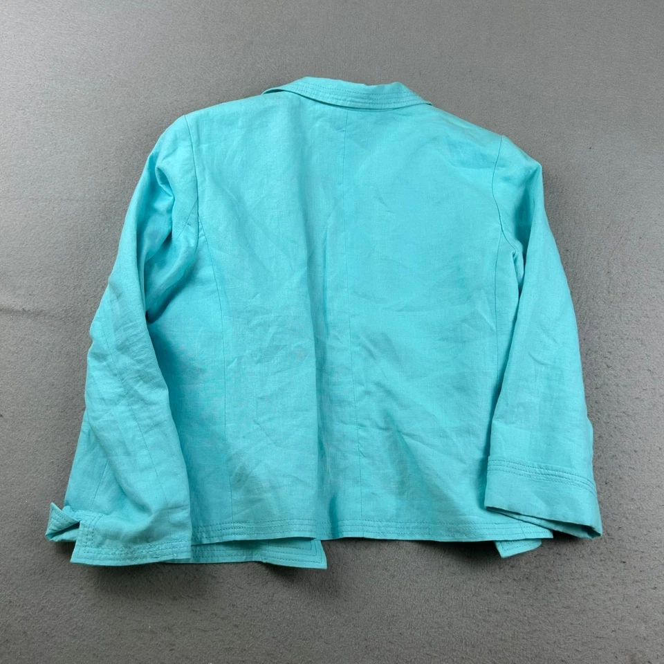 Talbots Jacket Womens 16P Blue Linen Lined Long Sleeves Open Coat NWT - Image 4 of 4