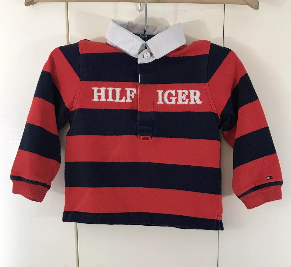 Tommy Hilfiger Toddler Boys Long Sleeve￼ Rugby Shirt Size 3T Red